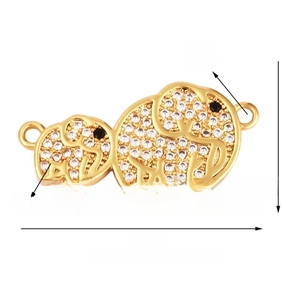 Micro-paved mother and baby elephant charm with white zircons for DIY jewelry making