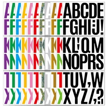 Detail showing multi-colored waterproof 3-inch alphabet stickers for cars and mailboxes