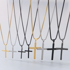Collier croix vintage en acier inoxydable avec motif épi en or, argent et noir