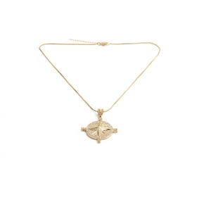 Golden hip hop compass pendant necklace with sparkling zircons and a sleek chain