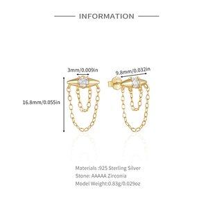 Detail view of S925 silver eye tassel earrings with AAAAA zircon and dimension specs