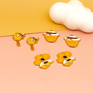 Enamel bee and honey jar charms in gold finish for DIY jewelry and keychain making