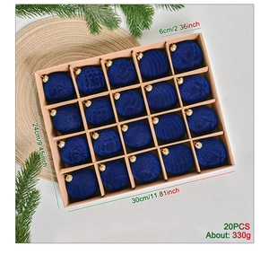 Set of 20 blue velvet flocked Christmas tree ball ornaments in a 30x24cm display box