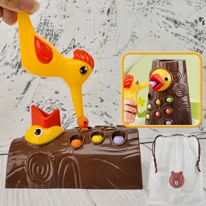 Magnetic woodpecker toy set with tree stump and colorful worms for early education