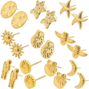 Sun Moon Star Starfish Shell Scarab Virgin Mary Stud Earrings 304 Stainless Steel Gold Silver Rainbow Color Jewelry Women