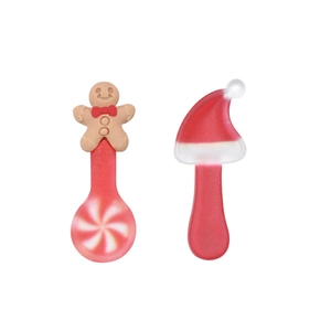 Christmas gingerbread man and Santa hat resin spoons for DIY miniature crafts and decor