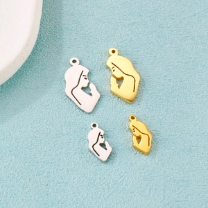 Gold and silver stainless steel praying girl silhouette pendants in two sizes