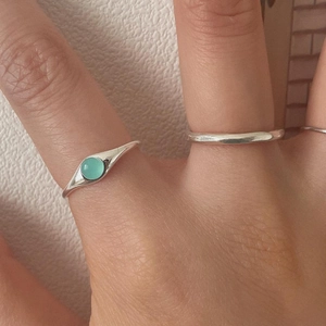 Minimalist 925 sterling silver open rings set with a round turquoise gemstone inlay