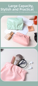Detailed view of multi-color PU leather cloud-shaped drawstring storage pouches