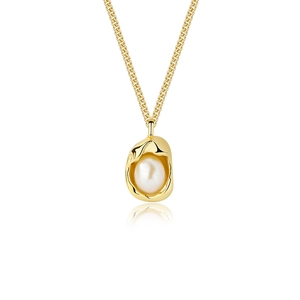 S925 silver shell pearl necklace with irregular gold pendant for women's jewelry