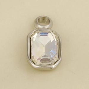 Detailed view of 304 stainless steel square crystal pendant with silver finish and clear gem