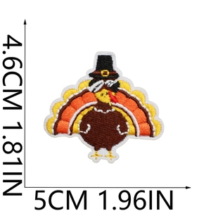 Thanksgiving turkey embroidered patch 4.6cm by 5cm with fall maple colors for bags