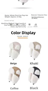 Détails du bonnet d'aviateur en peluche hivernale en quatre coloris et matières