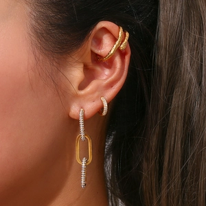 Gold textured snake ear cuff and geometric drop earrings set for a stylish luxury look