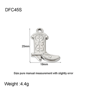 Detailed size specifications of silver cowboy boot pendant with 25mm height and 4.4g weight