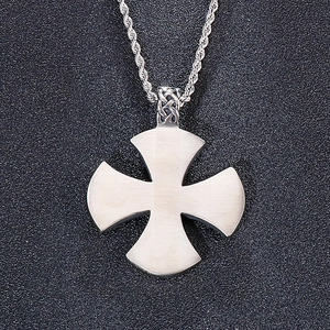 Vintage silver Celtic cross pendant necklace in brushed stainless steel with rope chain