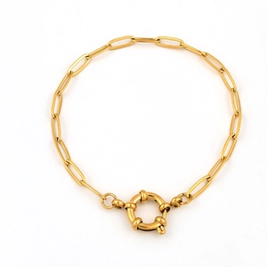 Bracelet chaîne trombone plaqué or 18 carats avec grand fermoir marin pour femme