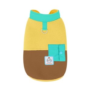 Fleece dog vest with color-block design and D-ring harness attachment for winter warmth
