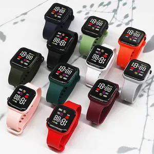 Fashionable square LED sports watch with colorful silicone straps and fitness tracking screen