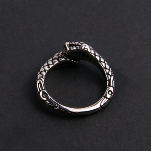 Gothic punk snake ring for men made of vintage stainless steel with scale texture