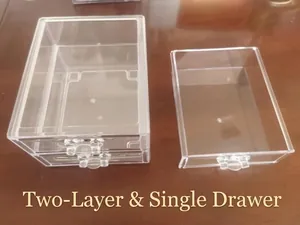 Macro detail of a 2-layer transparent acrylic jewelry storage box with 1 compartment drawer