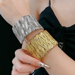 Vintage style braided metal open cuffs in gold and silver finish for women