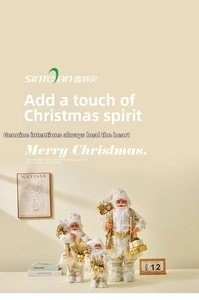 Details von drei goldenen Weihnachtsmann-Figuren mit Pailletten und Kunstpelz-Dekoration