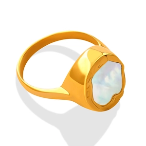 Polished 18K gold geometric ring with white mother of pearl inlay for women