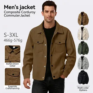 Men Corduroy Jacket Polyester Fabric Single Breasted Lapel Long Sleeve Casual Workwear Style Outerwear With Chest Pockets