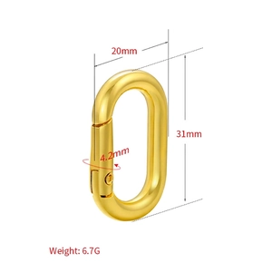 18K gold-plated oval carabiner clasp for DIY jewelry, measuring 31mm x 20mm with a 6.7g weight