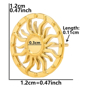 Detailed dimension guide for golden sun-shaped stainless steel stud earring with measurements