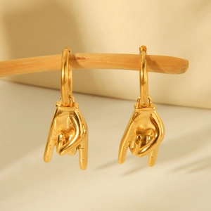 Rock Hand Gesture Pendant Earrings Stainless Steel 18K Gold Plated Punk Hip Hop Jewelry For Women Trendy Gift