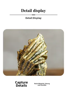 Detailed close-up of golden resin sculpture with vintage metallic texture and carving