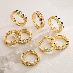 Double Layer Open Ring Gold Plated Copper Colorful Enamel Evil Eye Zirconia Trendy Fashion Jewelry For Women