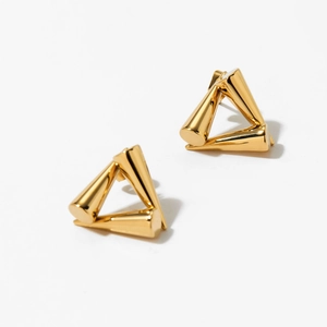 Modern geometric triangle stud earrings with a unique gold-plated cone design