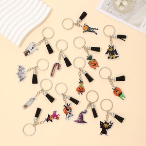 Halloween Cartoon Acrylic Keychain Spooky Pumpkin Ghost Bat Witch Pendant With Black Tassel For Party Bag Accessory