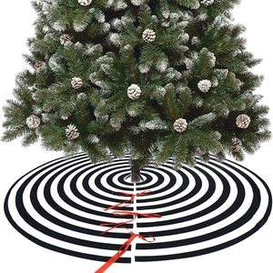 Christmas Tree Skirt Polyester Short Plush Double Layer Starfish Striped Print Holiday Party Floor Decor Modern