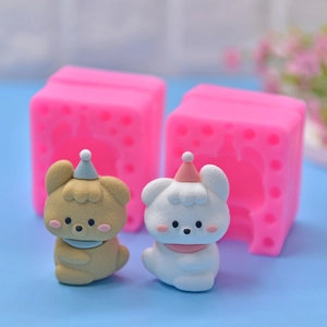 Silicone Mold Cartoon Puppy Dog Bear Shape DIY Handmade Candle Soap Resin Chocolate Cake Baking Valentine Day Decor