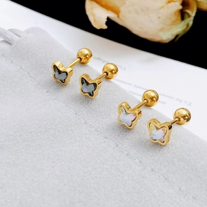 Elegant butterfly titanium steel screw back earrings with sparkling crystal inlay