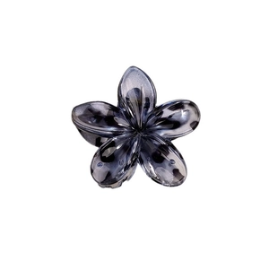 Translucent dark grey leopard print plumeria hair claw clip with glossy resin finish