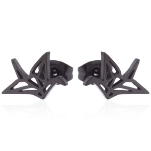 Pendientes de grulla de origami negros con diseño geométrico hueco de estilo minimal