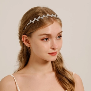 Elegant Leaf Rhinestone Zircon Headband For Wedding Bridal Bridesmaid Hair Accessories Silver Thin Headpiece