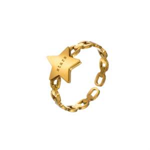 Minimalist gold chain ring with star pendant engraved stars in polished stainless steel