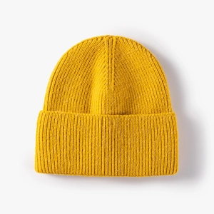 Classic mustard yellow ribbed knit beanie for winter outdoor warmth and fashion style