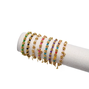 Gold-plated stainless steel candy colored bead bracelets in various vibrant colors