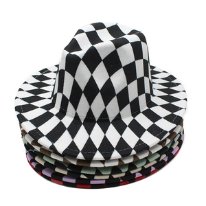 Classic checkered fedora jazz hat for women made of wool felt with various color options