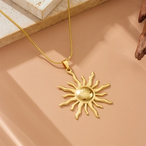 Gold-plated stainless steel sun totem pendant necklace with a fine snake chain