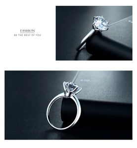 Detail of S925 sterling silver ring with a six-prong solitaire round cut zircon stone