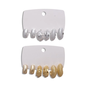 Set da 12 orecchini a cerchio geometrici in oro e argento con finitura in acrilico