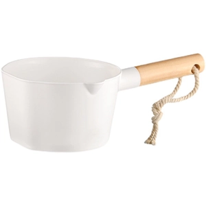 Louche à eau de cuisine blanche minimaliste avec cuillère profonde et long manche en bois